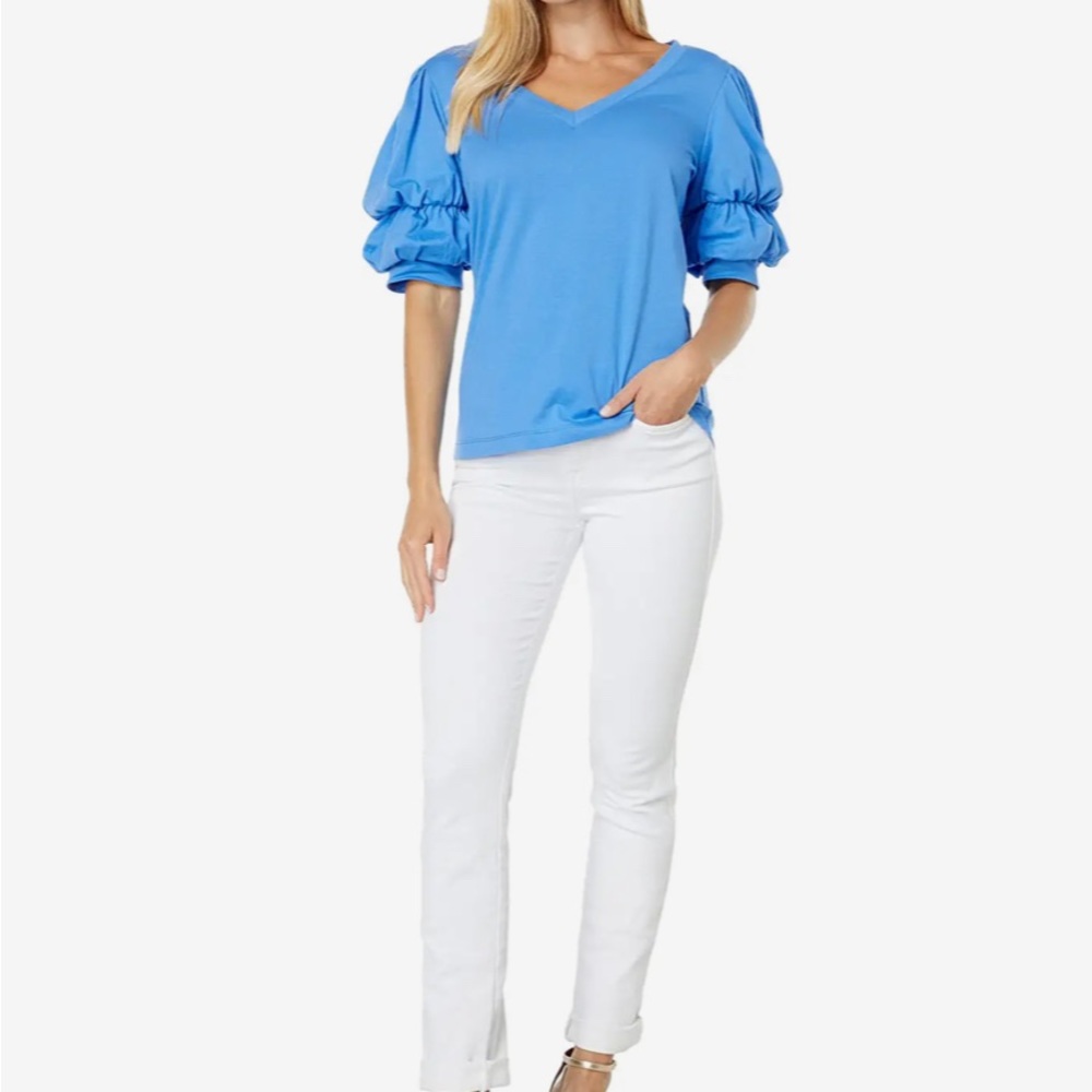 Lilly Pulitzer ruffled sleeves blue jersey top/shirt  🔥